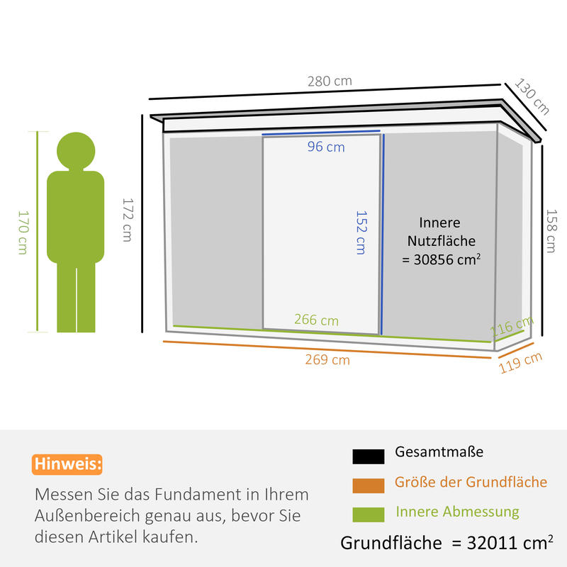 Tuinhuisje – Opbergschuur – Berging – Tuinschuur – Buitenopslag – Metalen Schuur – Schuifdeur – Ventilatieraam – 280x130x172 cm – Stevig Metalen Materiaal