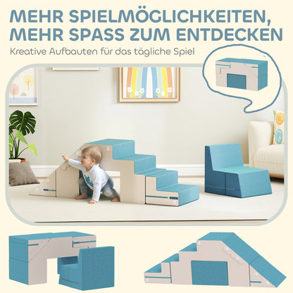 Zachte Bouwblokken – Speelblokken – Klimblokken – Stapelblokken – Speelset – Voor Kleuters Blauw – Veilig Kunstleer & Schuim – Licht & Opvouwbaar