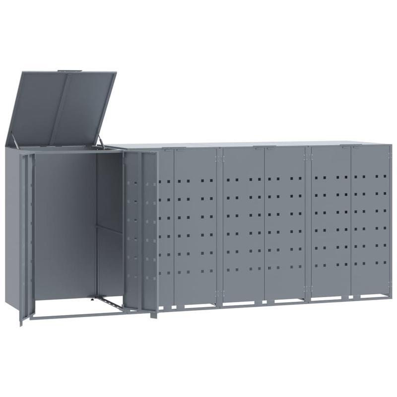 Containersdeksel – Vuilnisbakafdekking – Afvalbakhoes – Containerkap – Afvalcontainer Deksel – Stevig Stalen Frame – 4 Containers Met Wielen – Grijs – 276x79x117 cm