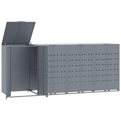 Containersdeksel – Vuilnisbakafdekking – Afvalbakhoes – Containerkap – Afvalcontainer Deksel – Stevig Stalen Frame – 4 Containers Met Wielen – Grijs – 276x79x117 cm