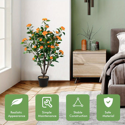 Kunstmatige Camellia Boom – Nepplant – Kunstplant – Camellia Plant – Faux Bloeiende Plant – Gele Bloemen – Levensechte Takken – Onderhoudsvrij – 102 cm Hoog