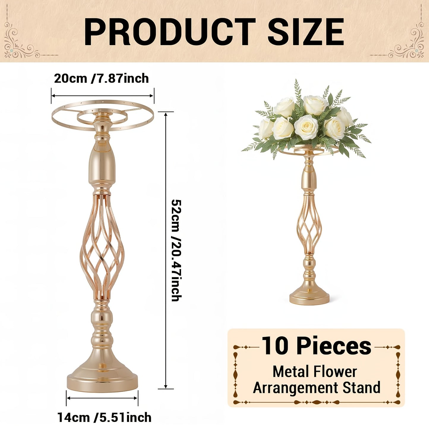 Metalen Vaas – Bloemenvaas – Siervaas – Bloemhouder – Decoratieve Vaas – Gouden Accenten – 52 cm Hoog – Roestvrij Staal