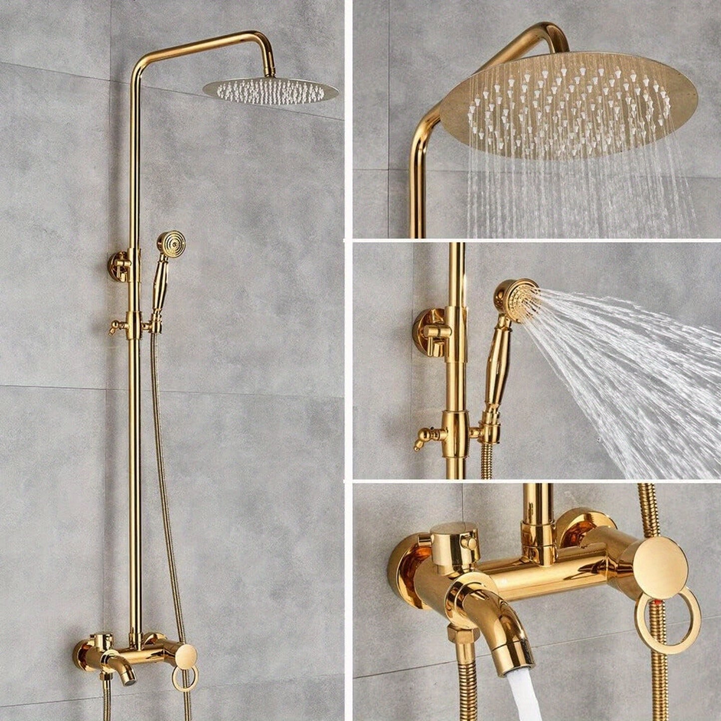 Regendouche – Regendoucheset – Douchekop – Doucheset – Douchekraan – Gouden Afwerking – Messing en RVS – 20 cm Hoofddouche