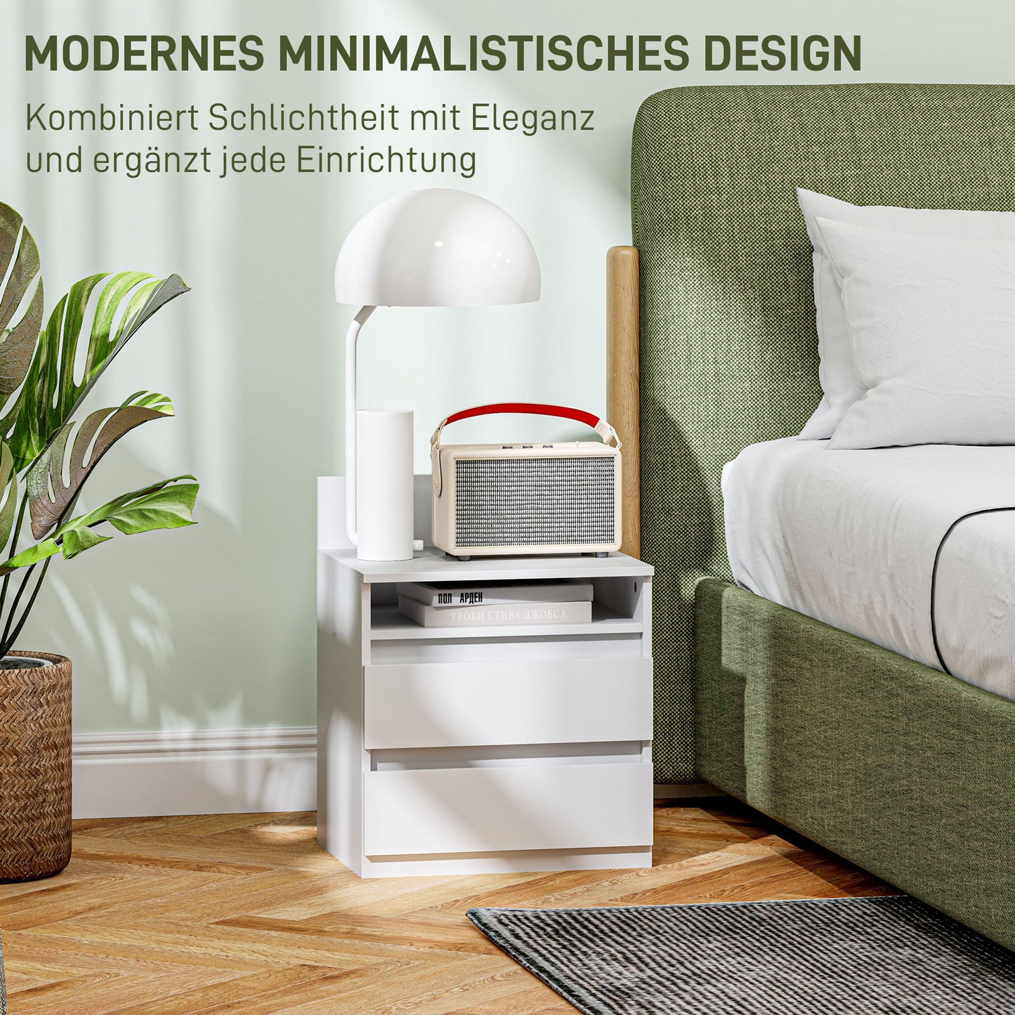 Nachtkastje – Nachtkastjes – Bedkastje – Slaapkamerkastje – Wit – 2-delige Set – Modern Design – Lade en Open Plank – Compact Formaat
