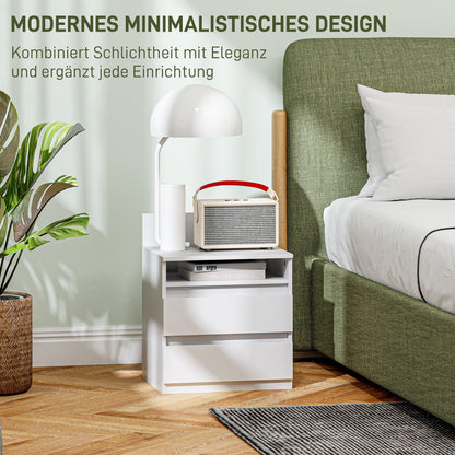 Nachtkastje – Nachtkastjes – Bedkastje – Slaapkamerkastje – Wit – 2-delige Set – Modern Design – Lade en Open Plank – Compact Formaat