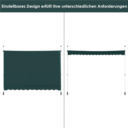 Balkonzonwering – Zonneluifel – Balkonluifel – Zonnescherm – Klemluifel – Verstelbaar Handbediend – 300 cm Breed – UV-Bestendig – Waterafstotend – Groen