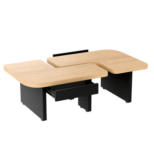 Salontafel – Koffietafel – Bijzettafel – Woonkamertafel – Lounge Tafel – Naturel Bamboe – Hoogteverstelbare Poten – Soft-Close Lade