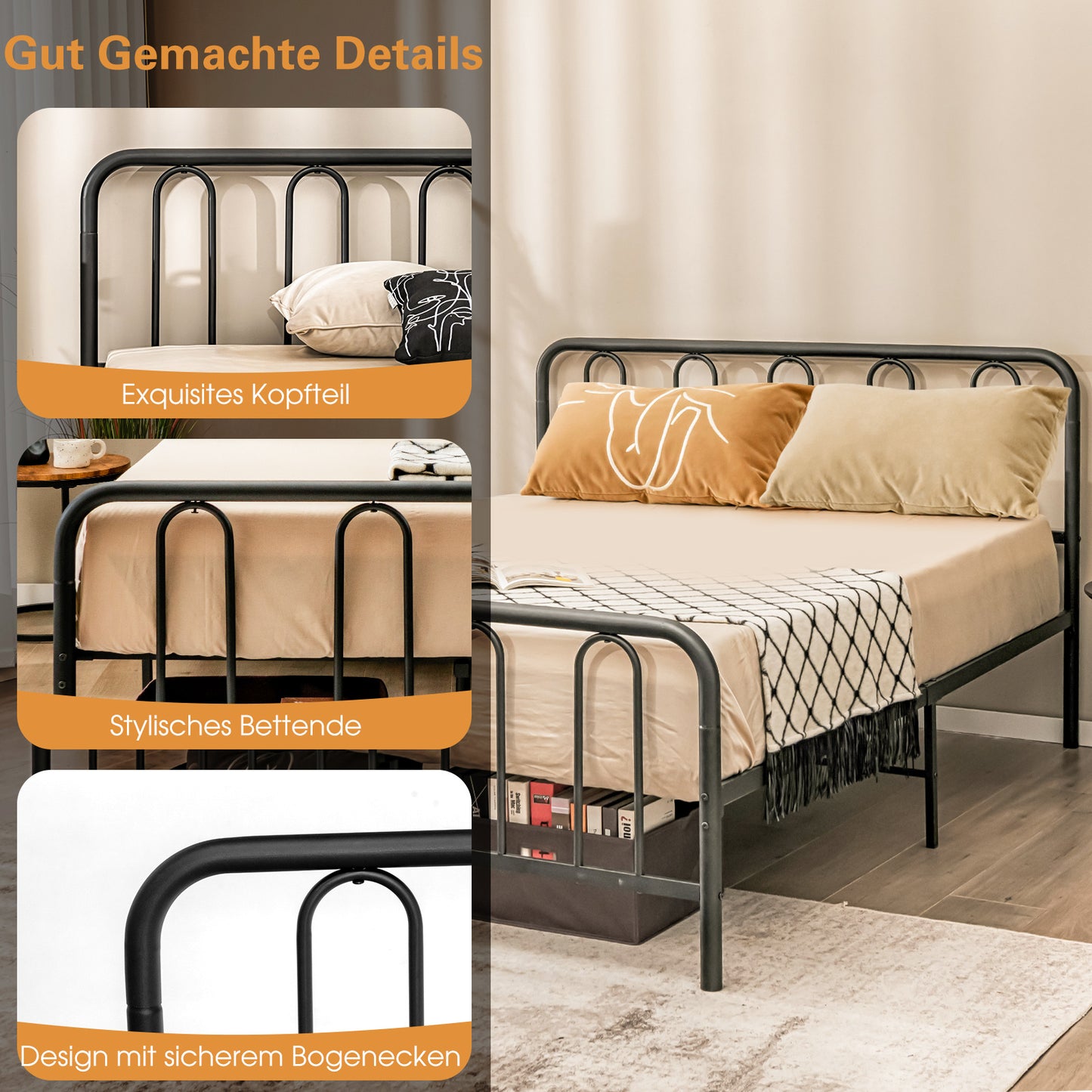 Metal Bed Frame for 200X160Cm Mattress, Double Bed Frame, Bed Frame with Slats, Metal Guest Bed Platform Bed, Without Mattress