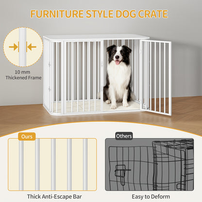 Hondenbench – Hondenhok – Hondenkooi – Hondenren – Hondenkist – Voor Grote Honden – Wit Design – Met Afneembaar Velvet Kussen – Met Meerdere Deuren – Stevig Hout en Metaal