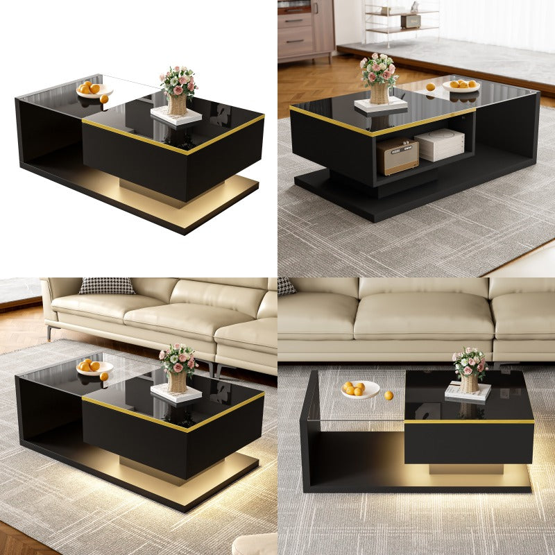 Salontafel – Koffietafel – Tafeltje – Woonkamertafel – Hoogglans Zwart – 90 cm Lengte – Metalen Onderstel