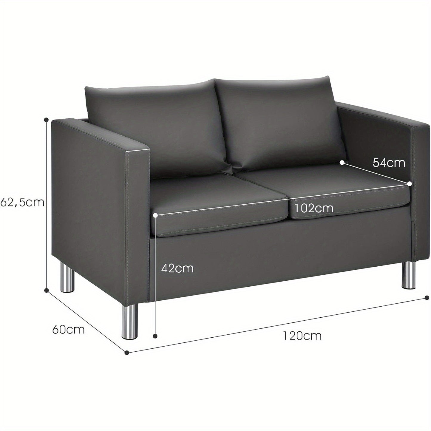 2-zitsbank – loveseat – zitbank – tweezits – tweezitsbank – ergonomisch zitcomfort – synthetisch leer grijs