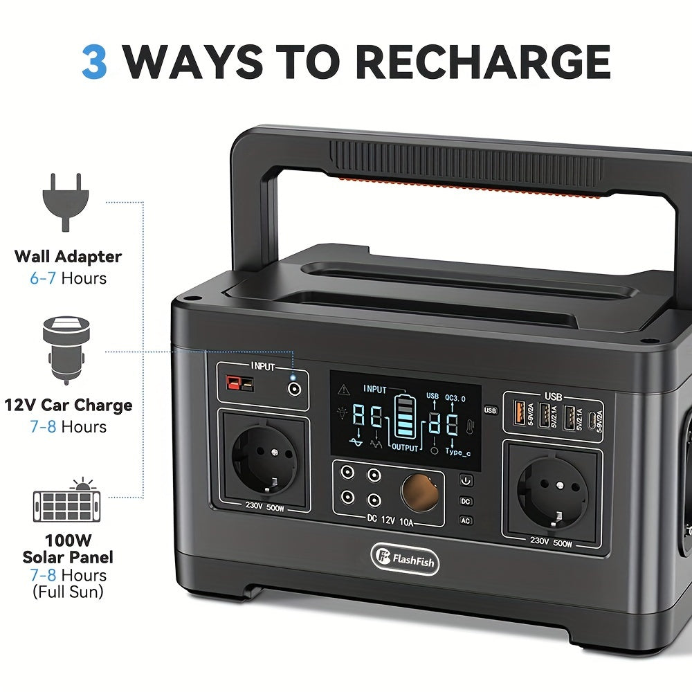 Powerstation – Draagbare Generator – Mobiele Stroomvoorziening – Power Bank – Noodstroom – 520Wh Lithium Batterij – 5 AC Stopcontacten & 4 USB Poorten