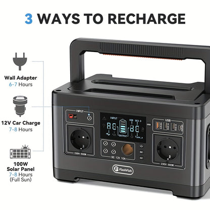 Powerstation – Draagbare Generator – Mobiele Stroomvoorziening – Power Bank – Noodstroom – 520Wh Lithium Batterij – 5 AC Stopcontacten & 4 USB Poorten