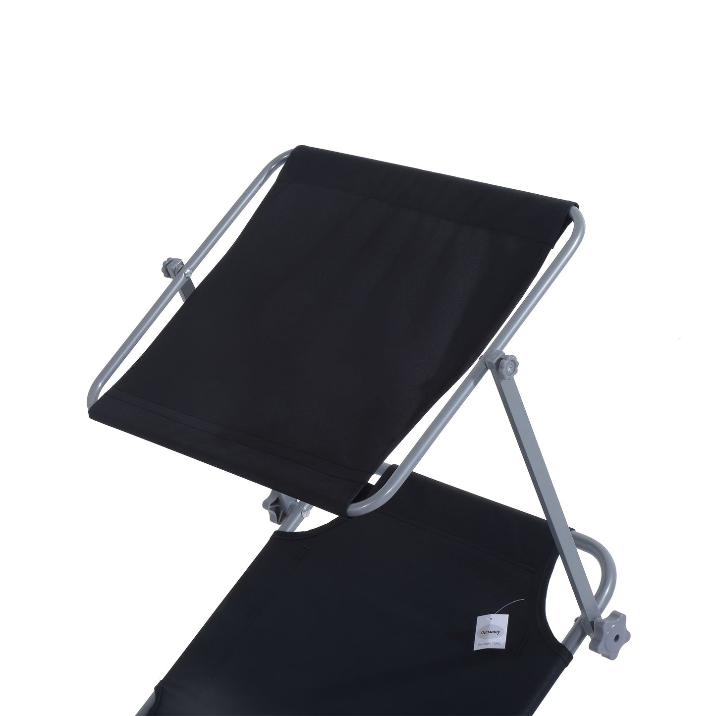 Ligstoel – Loungestoel – Ligbed – Zonnebed – Opvouwbare Tuinstoel – Extra Lang – Stevig Metaal Frame – Ingebouwd Zonnescherm – Comfortabel Polyester Kussen – Handmatig Verstelbaar – Zwart