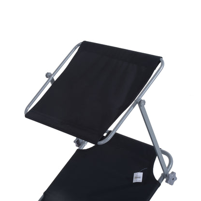 Ligstoel – Loungestoel – Ligbed – Zonnebed – Opvouwbare Tuinstoel – Extra Lang – Stevig Metaal Frame – Ingebouwd Zonnescherm – Comfortabel Polyester Kussen – Handmatig Verstelbaar – Zwart