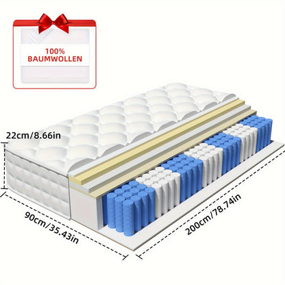 Pocketveermatras – 7-Zone Matras – Binnenveringsmatras – Veerkrachtig Matras – Slaapmatras – 190x140 cm – Hoes Wasbaar – 22 cm Hoogte