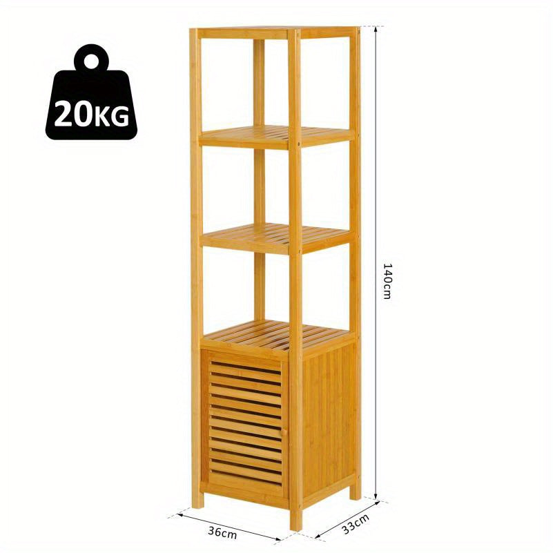 Badkamerkast Bamboe – Badkamermeubel – Opbergkast – Medicijnkast – Sanitairkast – Ruimtebesparend Verticaal Design – Duurzaam Natuurlijk Bamboe, 140x36x33 cm