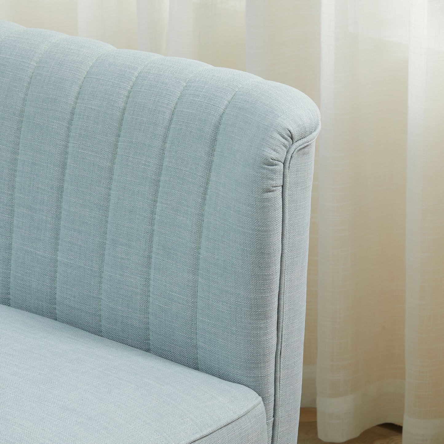 2-zits bank – tweezitsbank – loveseat – zitbank – bankstel – retro design – duurzaam hardhouten frame – lichte linnen stof