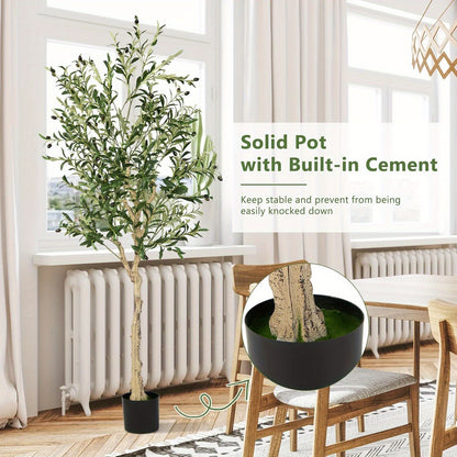 Artificial Olive Trees Set of 2, 182 Cm High Artificial Plant in Cement Pot, Houseplants with Natural Leaves, 72 Fruits, Large Artificial Trees for Office, Home