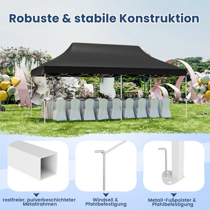 Vouwpaviljoen – Partytent – Tuinkamer – Evenemententent – Tentenhal – 3x6m – Waterbestendig en UV Bescherming 50+ – Hoogte Verstelbaar – Zwart