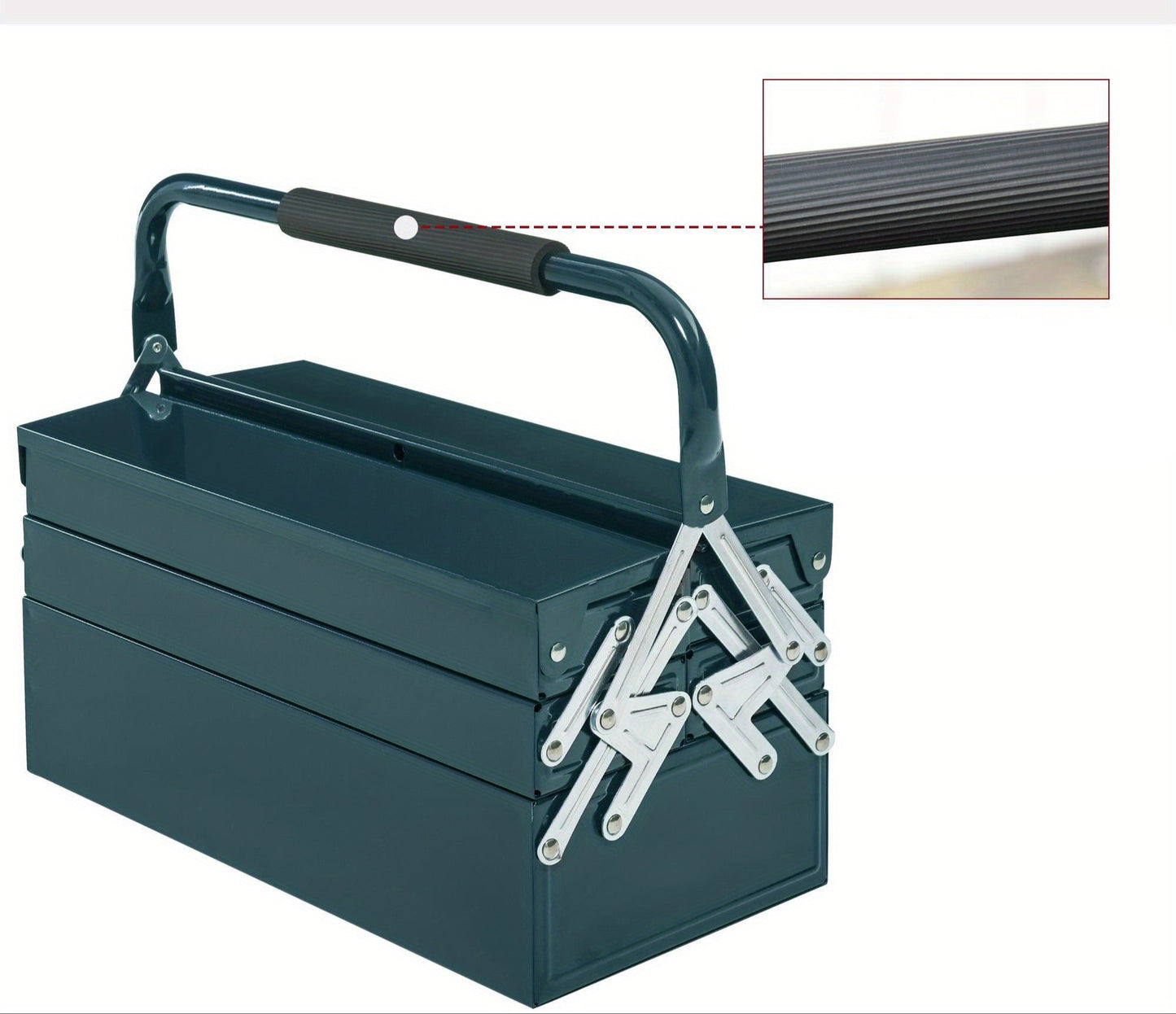 Gereedschapskist – Gereedschapskoffer – Opbergkist – Toolbox – Opbergtas – Stalen Behuizing – 5 Inklapbare Compartimenten – Donkergroen – 45 x 22,5 x 34,5 cm