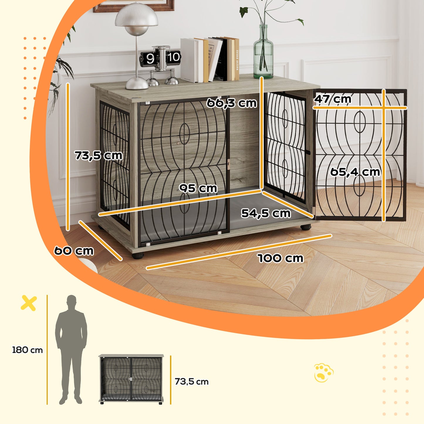 Hondenbench – Hondenkooi – Hondenhuis – Bench – Kennel – Groot formaat – Hout en Metaal – Inclusief Wasbaar Kussen – Veilig en Ventilerend