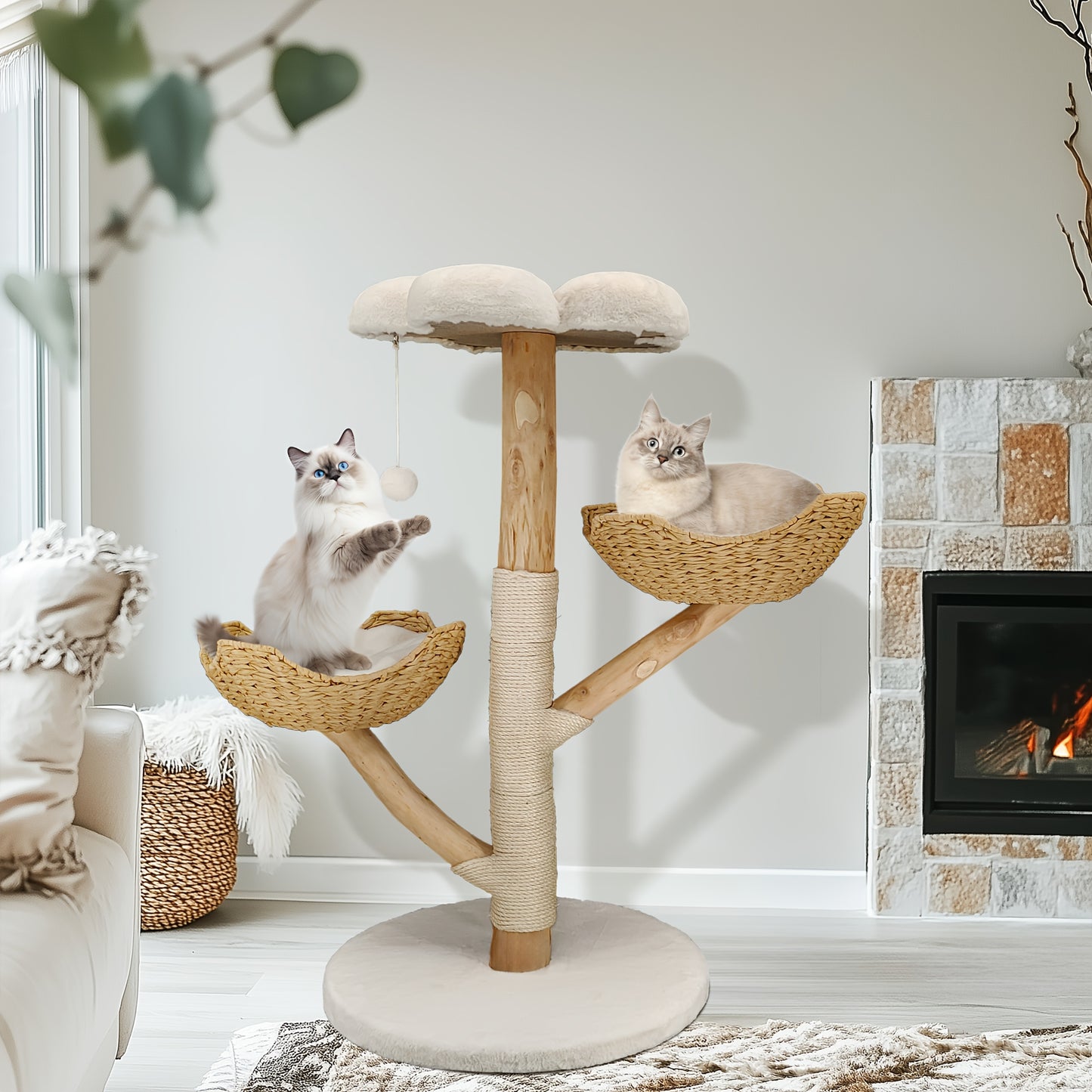 Cat Tree Tower, Multi-level Plush Cat Apartment, Equipped with 2 Cat Scratching Posts, 2 Perches, Hammock, Cave, Stable And Tilt-proof Cat House for Sleeping/playing, Easy to Assemble, A Perfect Christmas Tree for Indoor Kitt