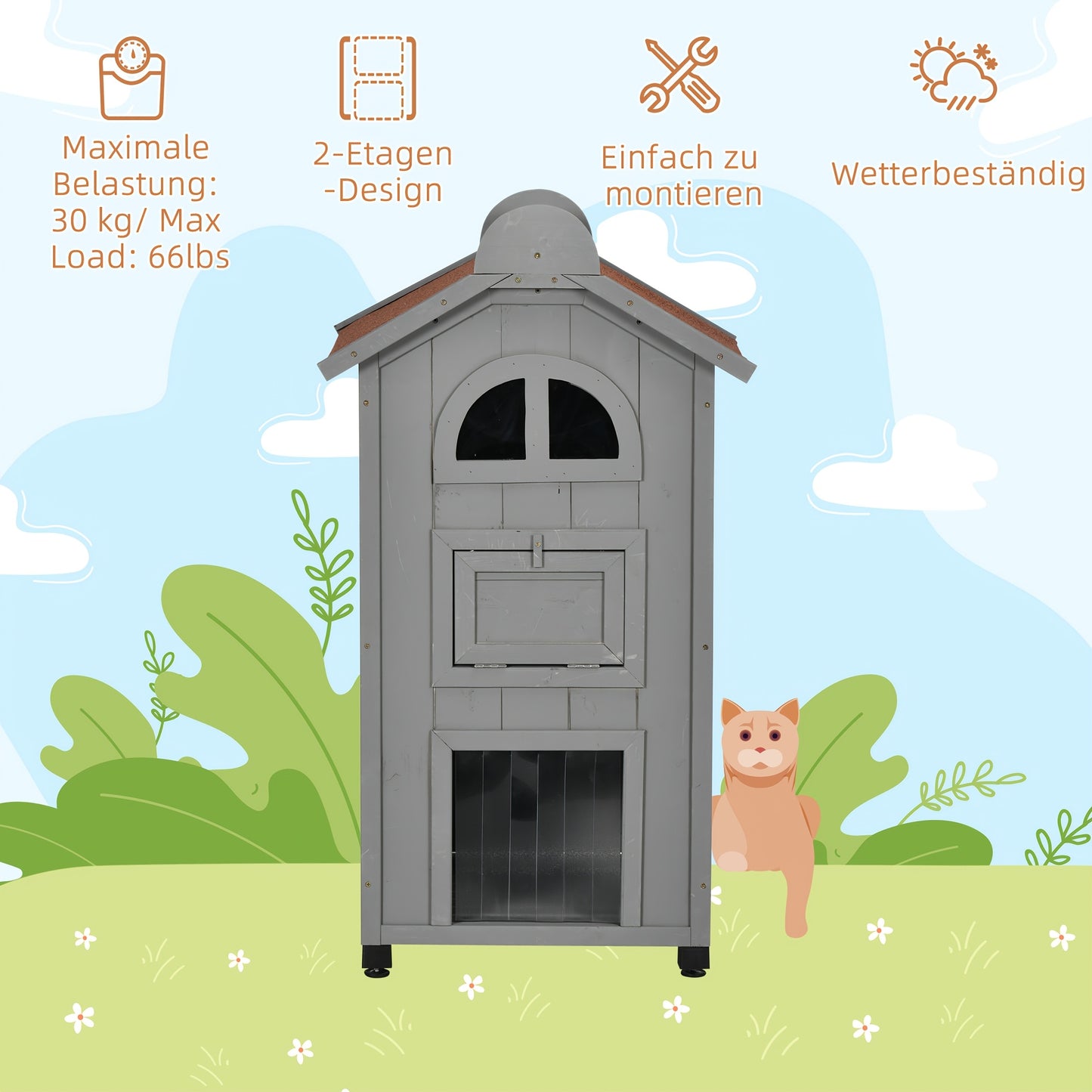 Kattenhuis – Kattenmand – Kattenhok – Kattenkast – Kattenbed – Duurzaam Bamboe – Compact Ontwerp 59x55x109 cm – Modern Grijs – Multifunctioneel Indoor Kattenmeubel