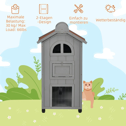 Kattenhuis – Kattenmand – Kattenhok – Kattenkast – Kattenbed – Duurzaam Bamboe – Compact Ontwerp 59x55x109 cm – Modern Grijs – Multifunctioneel Indoor Kattenmeubel