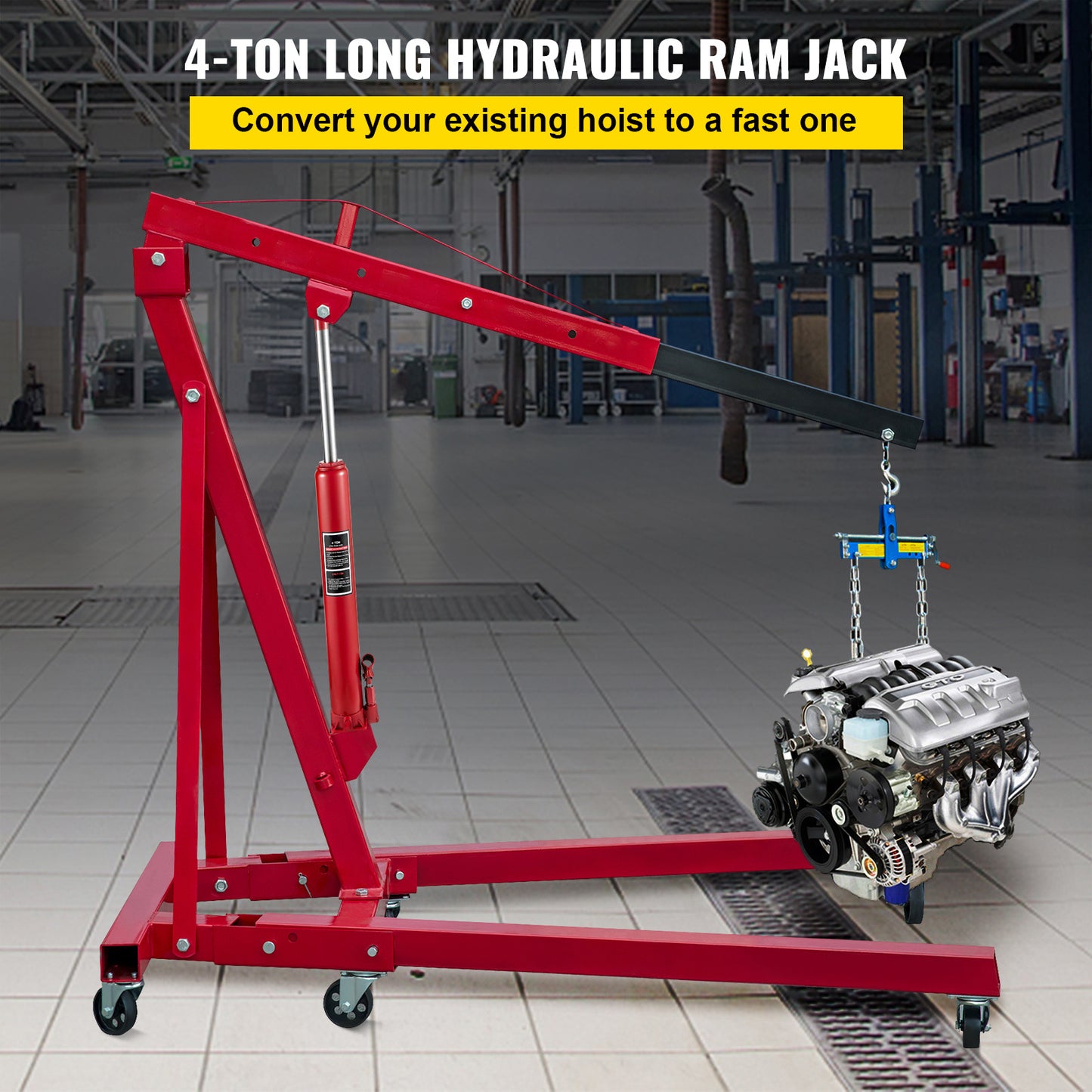 Hydraulische Krik – Lange Ram Krik – Garage Krik – Motor Krik – Hydraulische Hefkrik – 4 Ton Capaciteit – Platte Basis voor Stabiliteit