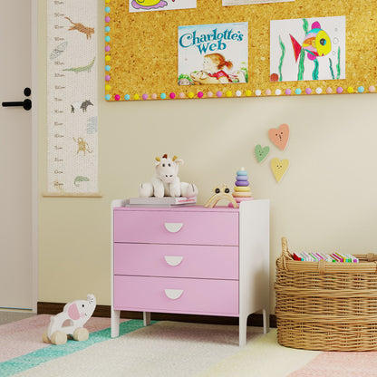 Kinderladekast – Opbergkast Kinderkamer – Ladekast Speelgoed – Kledingkast Kind – Kast Roze Wit – 3 Ruime Lades – Kindvriendelijk Veilig Design
