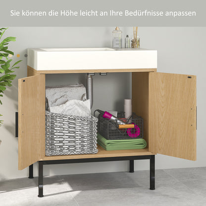Badkamerkast – Badkamermeubel – Opbergkast – Kolomkast – Wastafelonderkast – Boho Design Met Rattan – U-Vormige Uitsparing – Eikenhoutlook