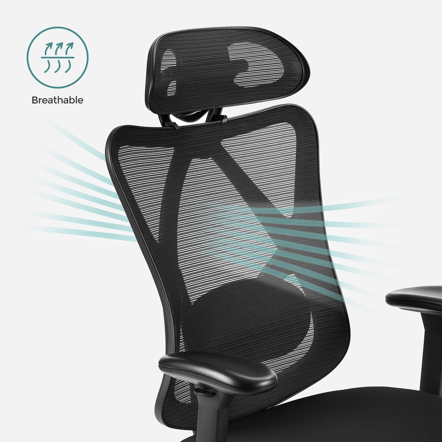 Ergonomische Bureaustoel – Bureaustoel Set – Computerstoel – Mesh Stoel – Verstelbare Rugleuning – Lendensteun en Hoofdsteun – Draagkracht 150 kg – Zwart