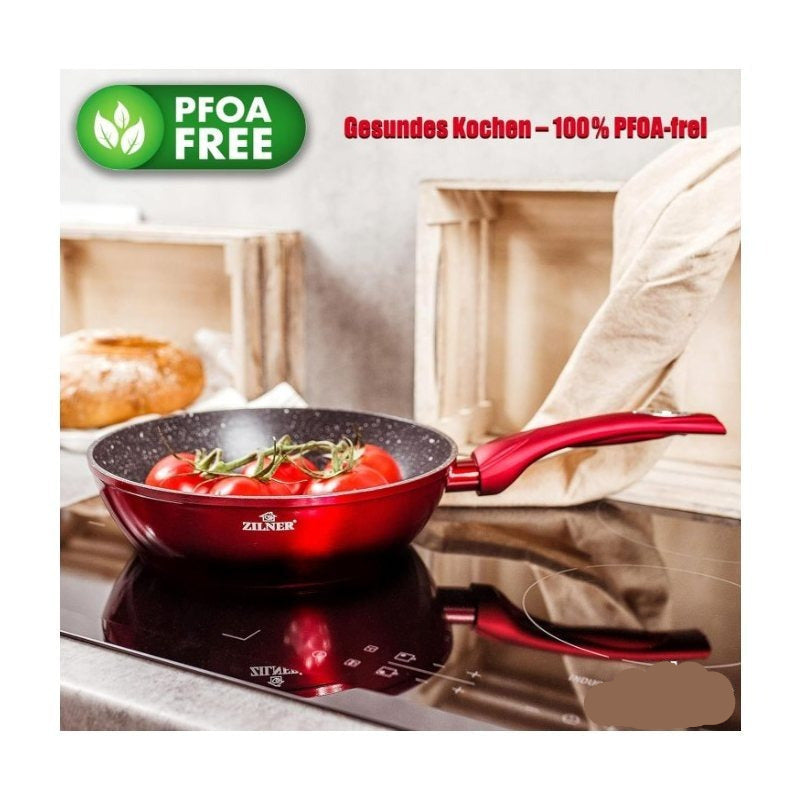 Pannenset – Kookset – Pannen Set – Koekenpannen – Potten en Pannen – Inductie Geschikt – Keramische Antiaanbaklaag – Rood – 15-delig
