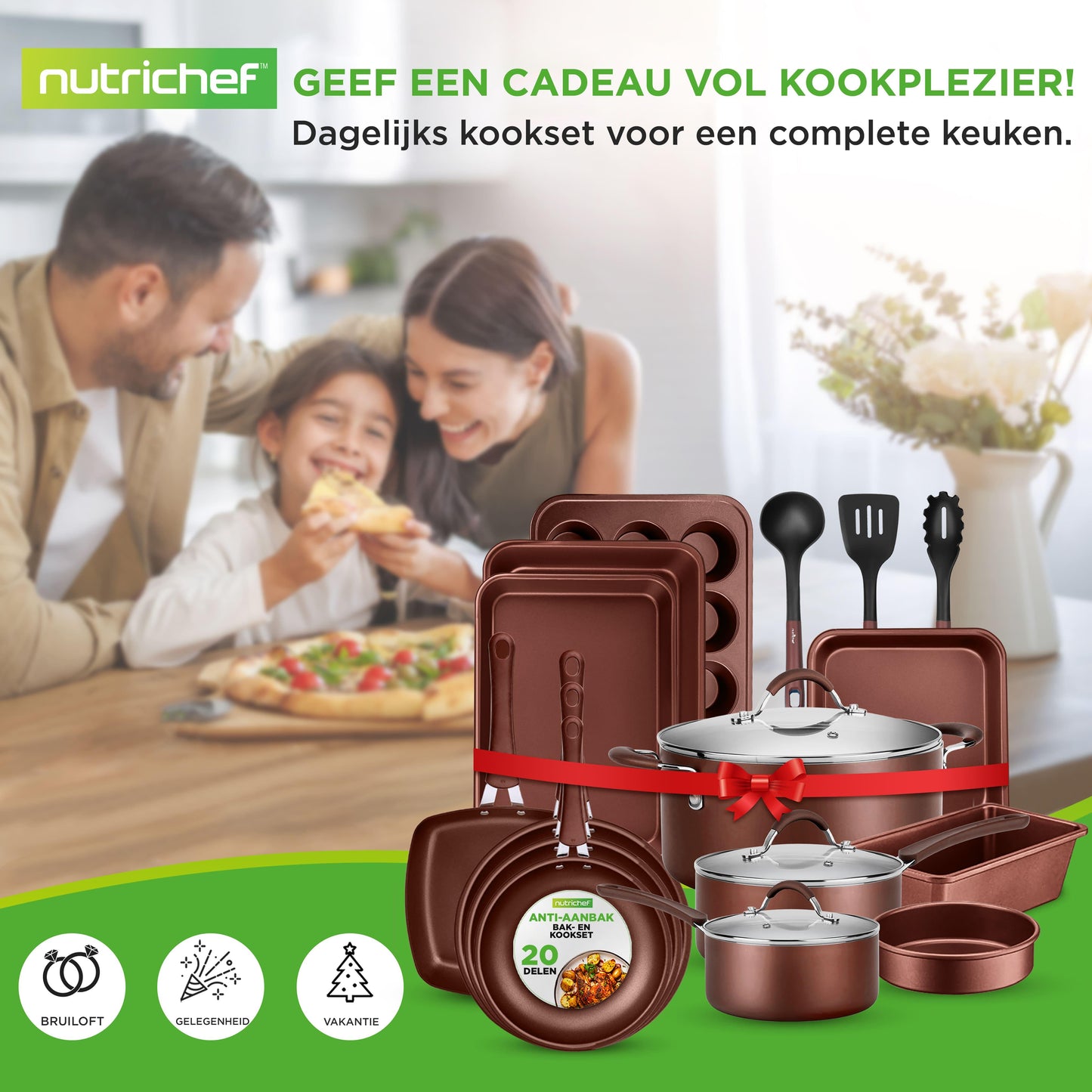 Pannenset – Kookset – Kookpannenset – Koekenpannenset – Bakpannenset – 20-delig – Antiaanbaklaag – Geschikt Voor Alle Warmtebronnen