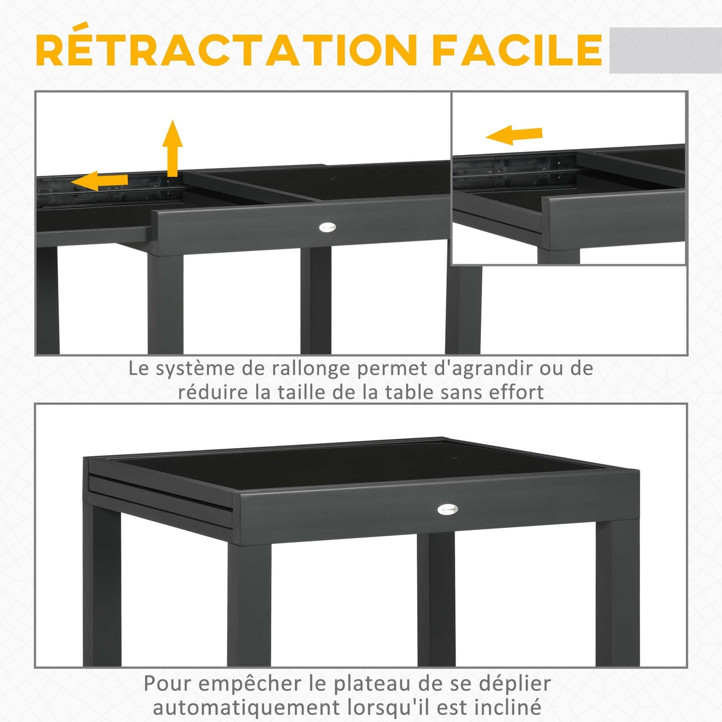 Uitschuifbare Tuintafel – Terrastafel – Verandatafel – Balkon Tafel – Buiten Eettafel – Aluminium Frame – Zwart Gehard Glas – 160x80x75 cm – Weerbestendig & Ruimtebesparend