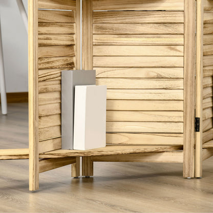 Kamer-scherm – Roomdivider – Scheidingswand – Vouwdeur – Scherm met Planken – Paulownia Hout – 4 Panels 162x170 cm – 3 Opbergplanken – Autoclave Den Look