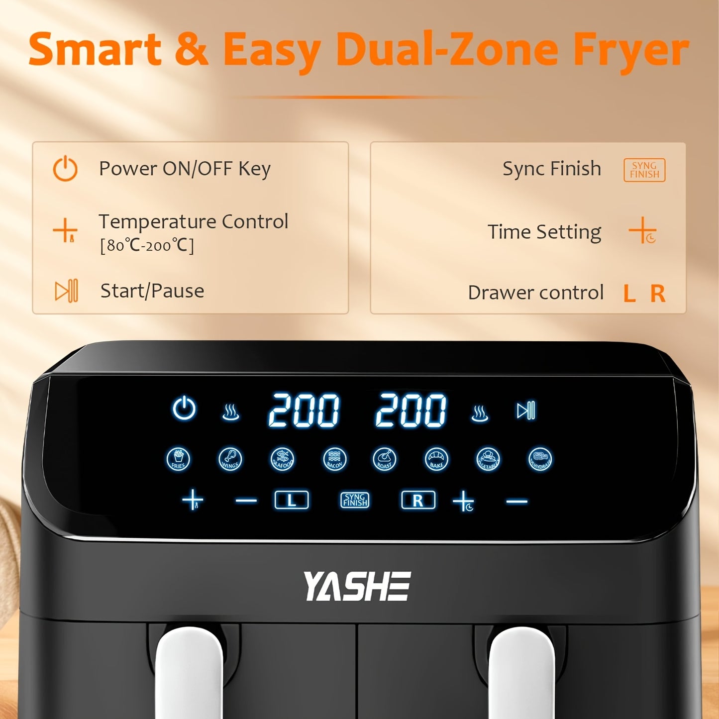 Airfryer – Heteluchtfriteuse – Fryer – Dubbele Airfryer – Luchtfriteuse – 9 Liter – 8-in-1 Instellingen – Touchscreen Bediening