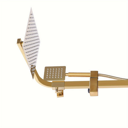 Gouden Douche Set – Regendouche – Handdouche – Douchekop – Douchekraan – Verstelbare Hoogte 80-113 cm – Roestvrij Koper & RVS
