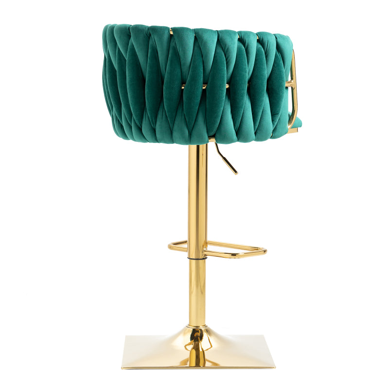Barkrukken Set – Barstoelen – Keukenstoelen – Draaibare Krukken – Eetkamerstoelen – Verstelbare Hoogte – 360° Draaibaar Met Gouden Frame – Smaragdgroen Fluweel