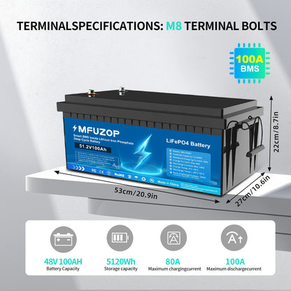LiFePO4 Accu – Lithium Batterij – Zonne-energie Accu – Camper Accu – Deep Cycle Accu – 48V 100Ah Capaciteit – 15000+ Levensduur Cycli