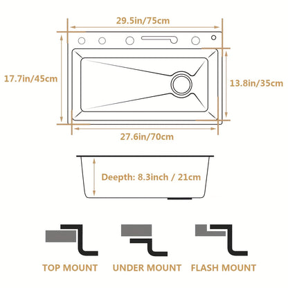 keukenkraan – keukenmengkraan – kraan met uittrekbare uitloop – watervalkraan – draaibare kraan – RVS spoelbak 75x45 cm – digitale display & slim afvoersysteem