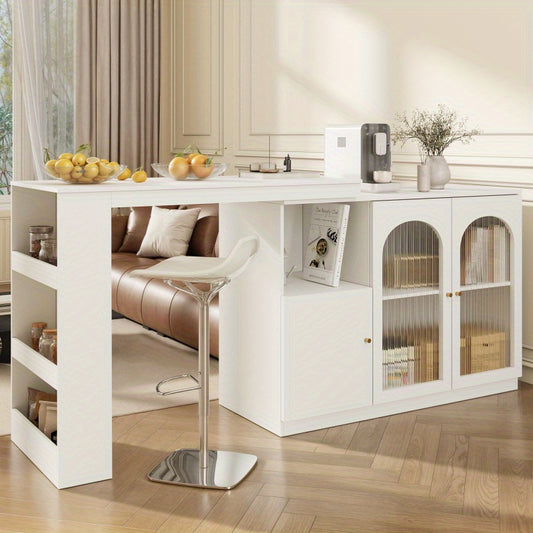 Dressoir – Opbergkast – Buffetkast – Ladekast – Kast – 360° Draaibaar – Wit MDF Met Glazen Deur – Compact 120x40x97 cm
