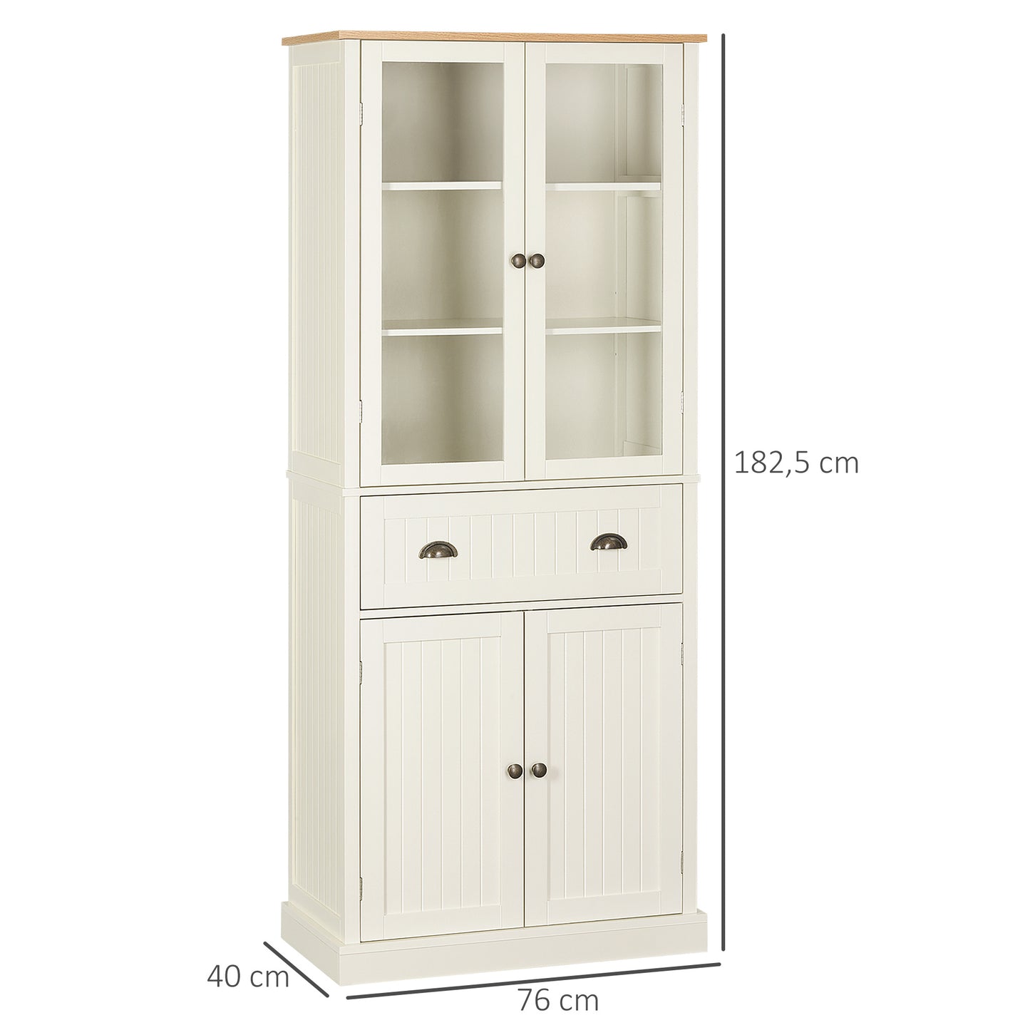 Keukenkast – Buffetkast – Dressoir – Opbergkast – Kast Met Lade – 4 Deuren Inclusief 2 Glazen Deuren – Hoogte 182,5 cm – MDF Beige