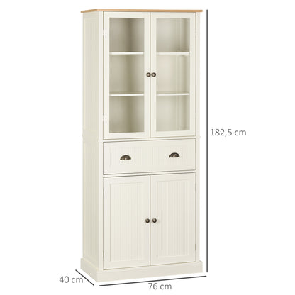 Keukenkast – Buffetkast – Dressoir – Opbergkast – Kast Met Lade – 4 Deuren Inclusief 2 Glazen Deuren – Hoogte 182,5 cm – MDF Beige
