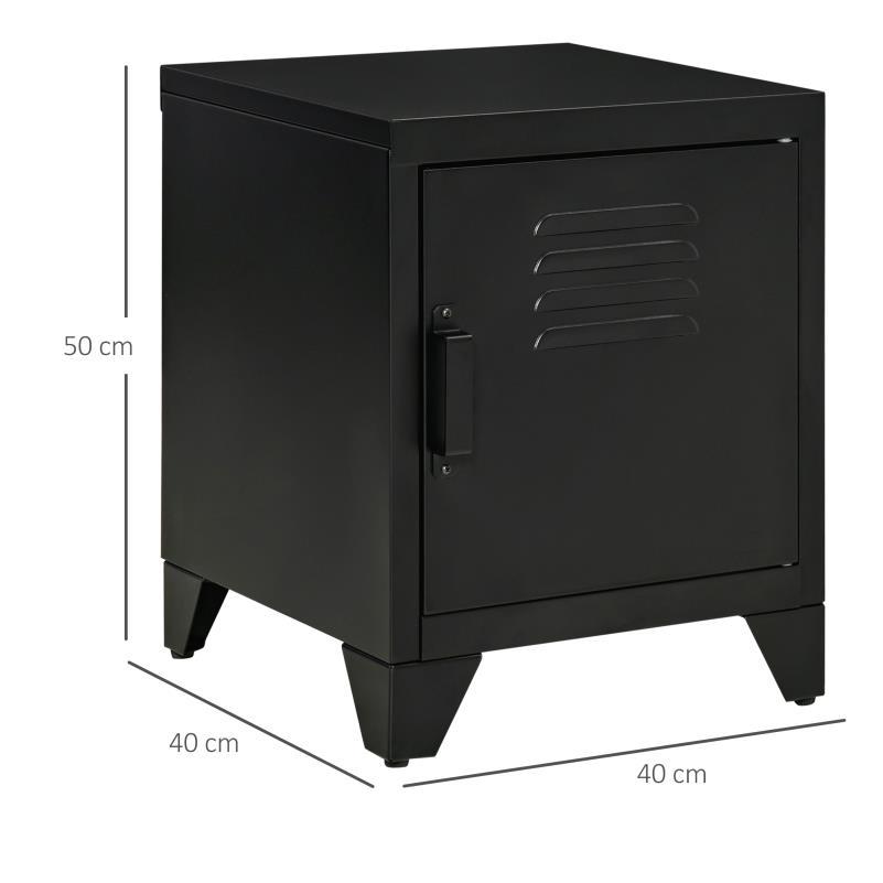 Nachtkastje – Nachtkast – Bijzettafel – Ladekastje – Opbergkastje – Natuurlijk Hout & Zwart Metaal – Verstelbare Plank – Compact 50x40x47,5 cm