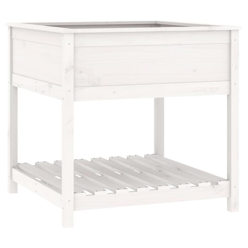 Planting bucket with shelf white 82.5x82.5x81cm solid wood pine Strong and durable, Plant Storage Solution, Sleek Plant Stand, Outdoor Enthusiasts, Interior Decorators