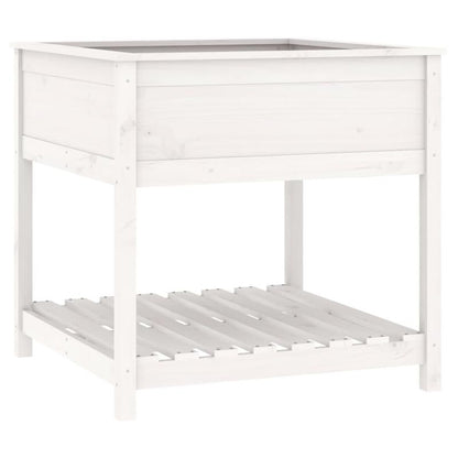Planting bucket with shelf white 82.5x82.5x81cm solid wood pine Strong and durable, Plant Storage Solution, Sleek Plant Stand, Outdoor Enthusiasts, Interior Decorators