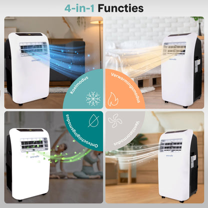 Airconditioner – Mobiele Airco – Draagbare Airconditioner – 3-in-1 Airco – Ontvochtiger – 9.000 BTU Koeling – Inclusief Afstandsbediening en Raamafdichtingskit