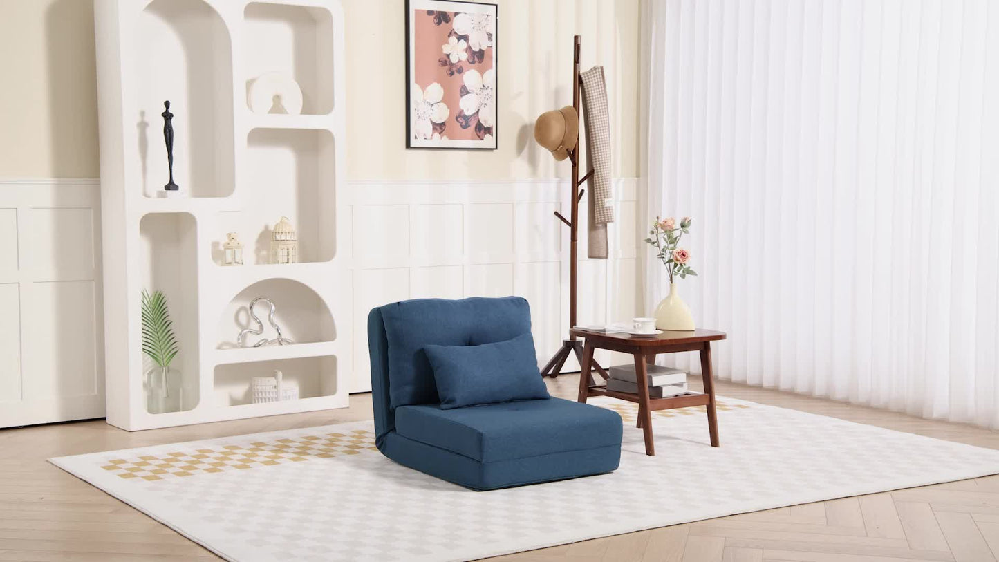 Lazy Chair – Vloerstoel – Relaxstoel – Slaapstoel – Zitbed – Verstelbare Rugleuning – Luxe Kussens – Donkerblauwe Linnenstof